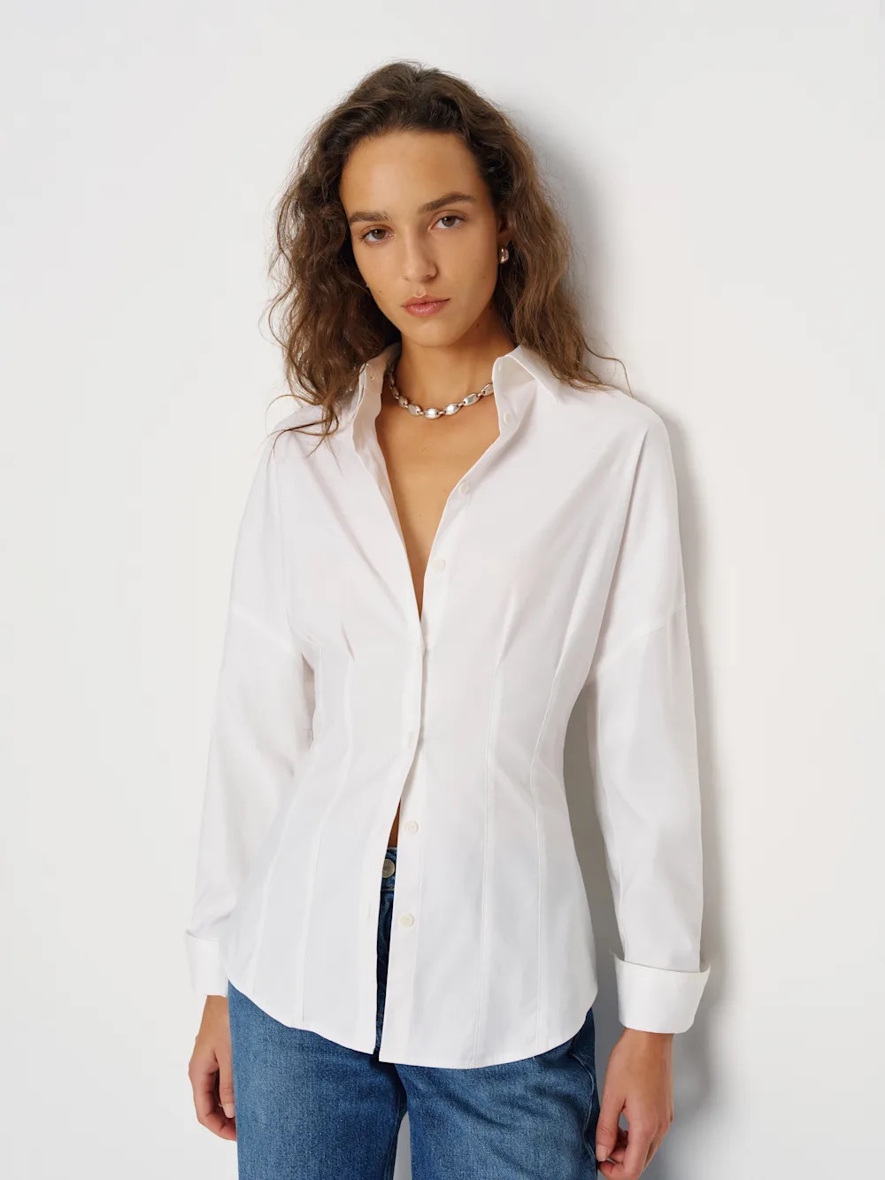 Reformation White Button-Front Shirt